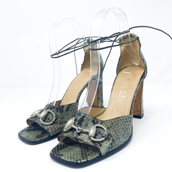 Vintage 90’s Gucci Tom Ford SS Python Horsebit Lace Up Block Heels 7 - Picture 4 of 8